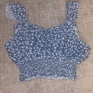 Floral Blue Smocked Women's Top